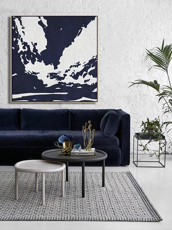 Navy Blue Minimalist Painting #NV182A - Click Image to Close